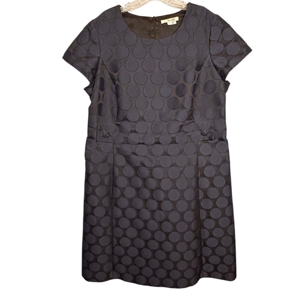 BODEN Navy Spot Jacquard Dress, Structured, Short-Sleeved Shift Dress, Size 14L